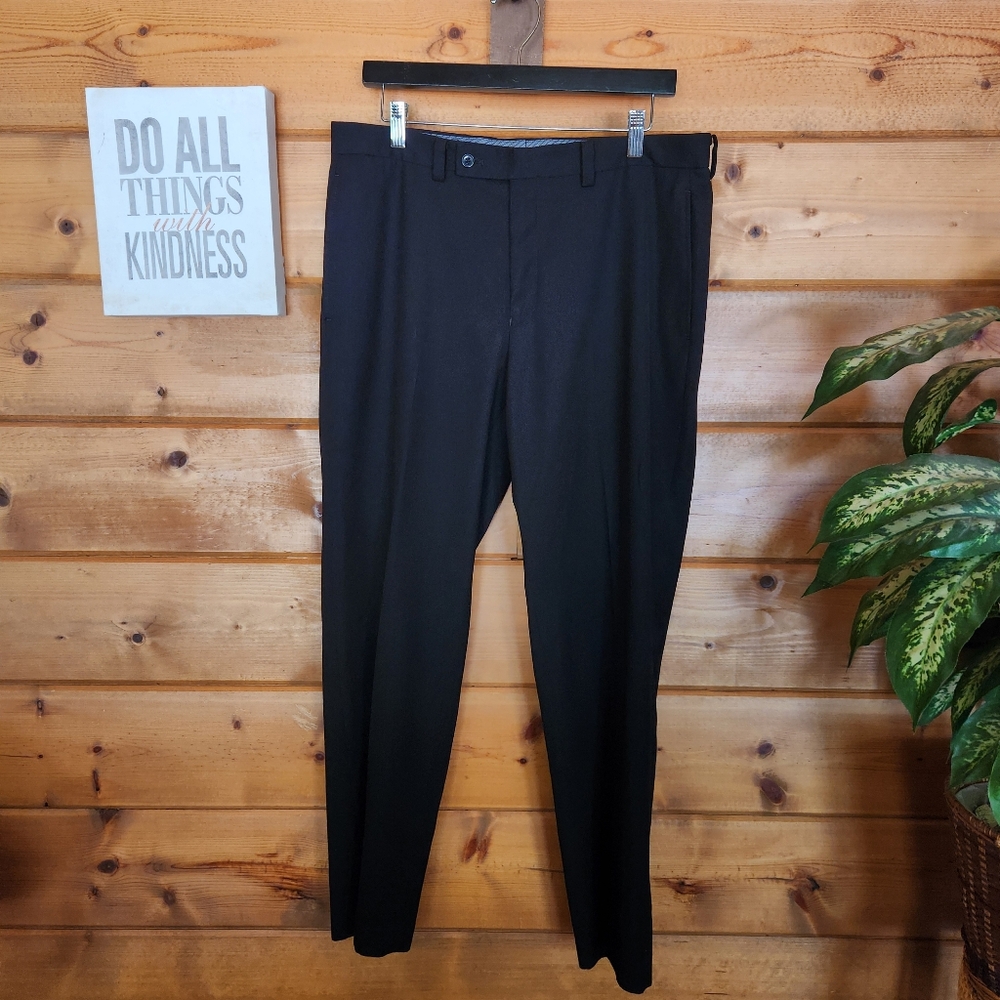 Calvin Klein Black Dress Pant Flat Front Straight Leg Slacks Trousers Sz 34 X30"